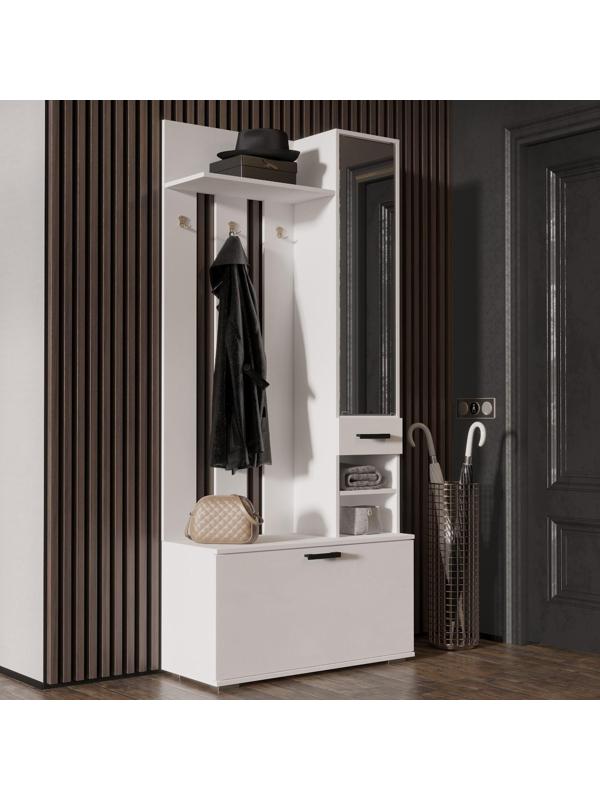 Прихожая с зеркалом Ника 910х354х2035 Белая гладкая