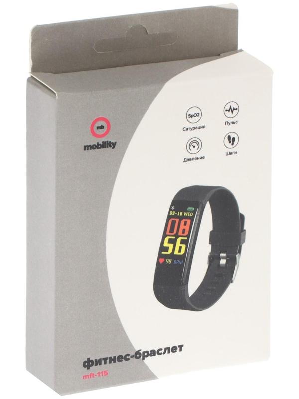 Фитнес-браслет MB Mobility mft-115, цветной дисплей, пульсометр, оповещения, шагомер, черный