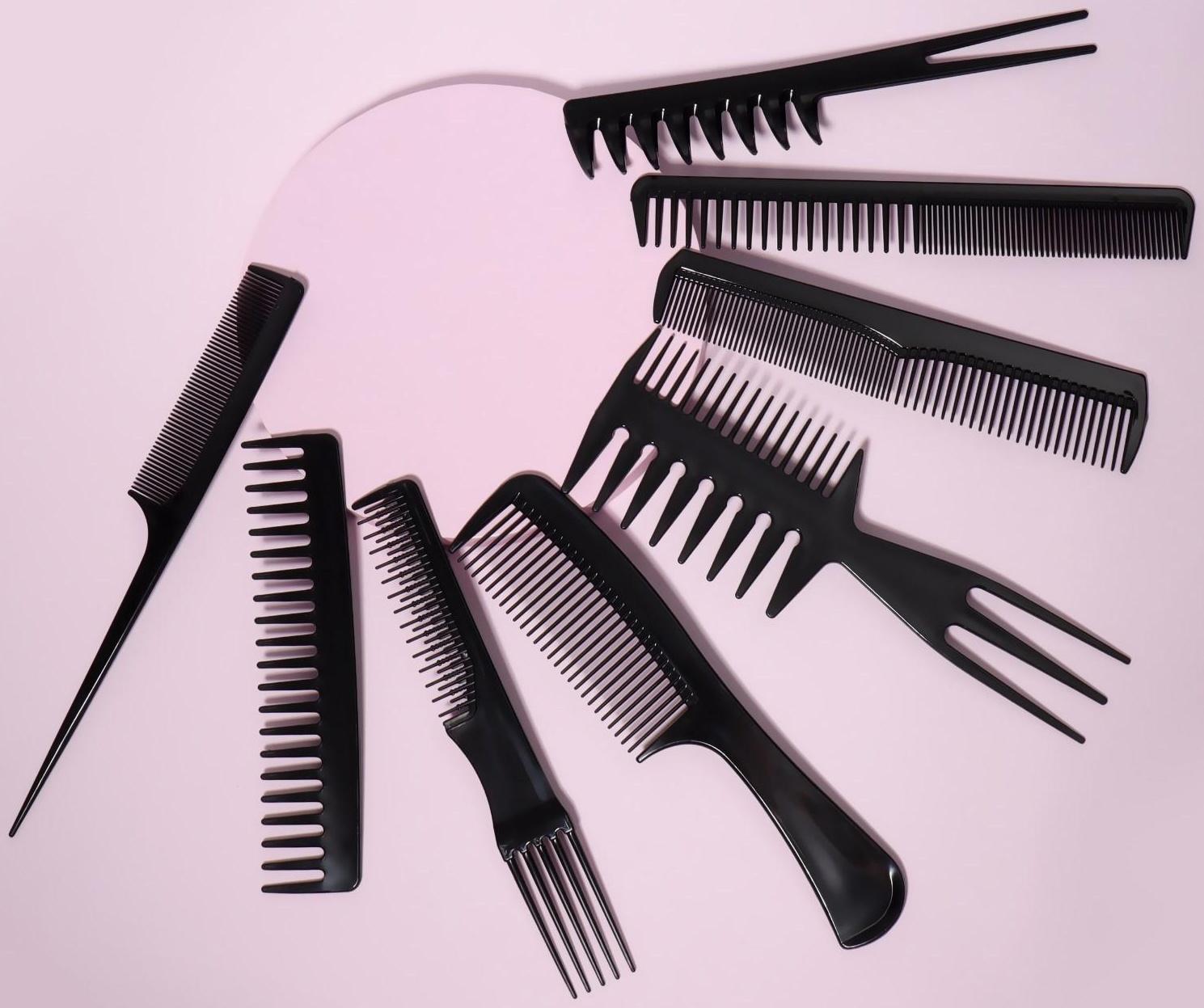 Набор расчёсок, 8 предметов, цвет чёрный