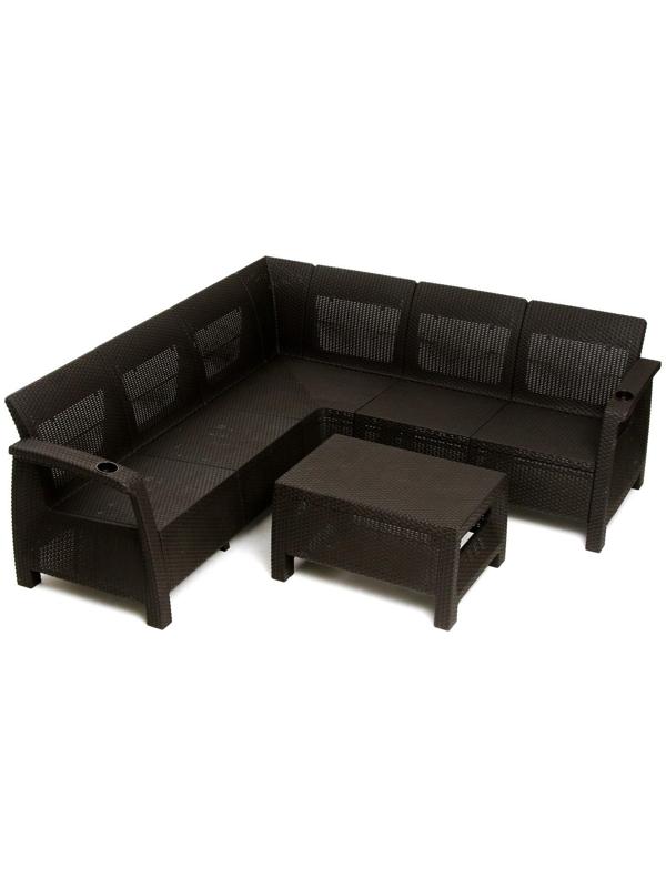 Набор садовой мебели: диван угловой и стол, мокко