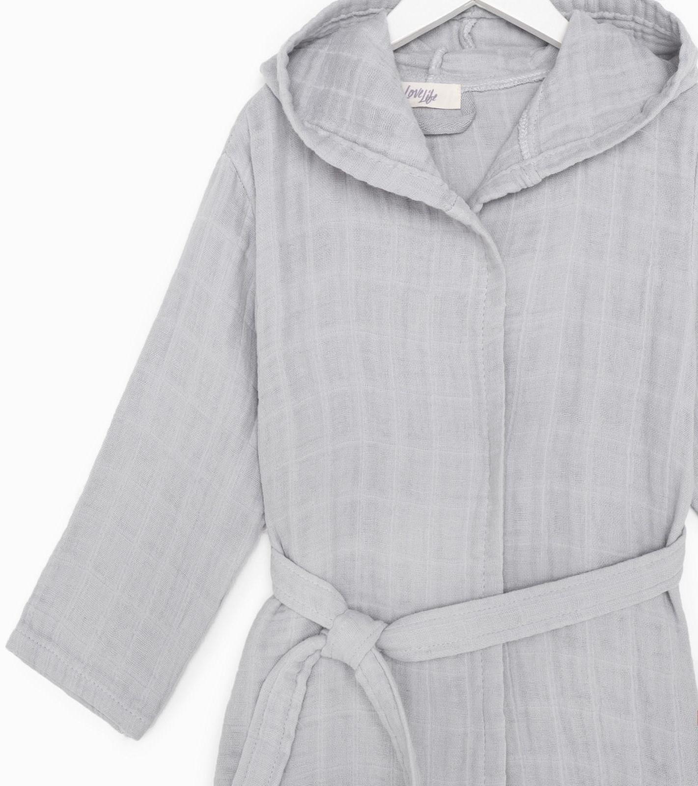 Халат детский муслиновый LoveLife (4 года, рост 104-110 см), цвет серый, 100% хлопок, 235 гр/м2