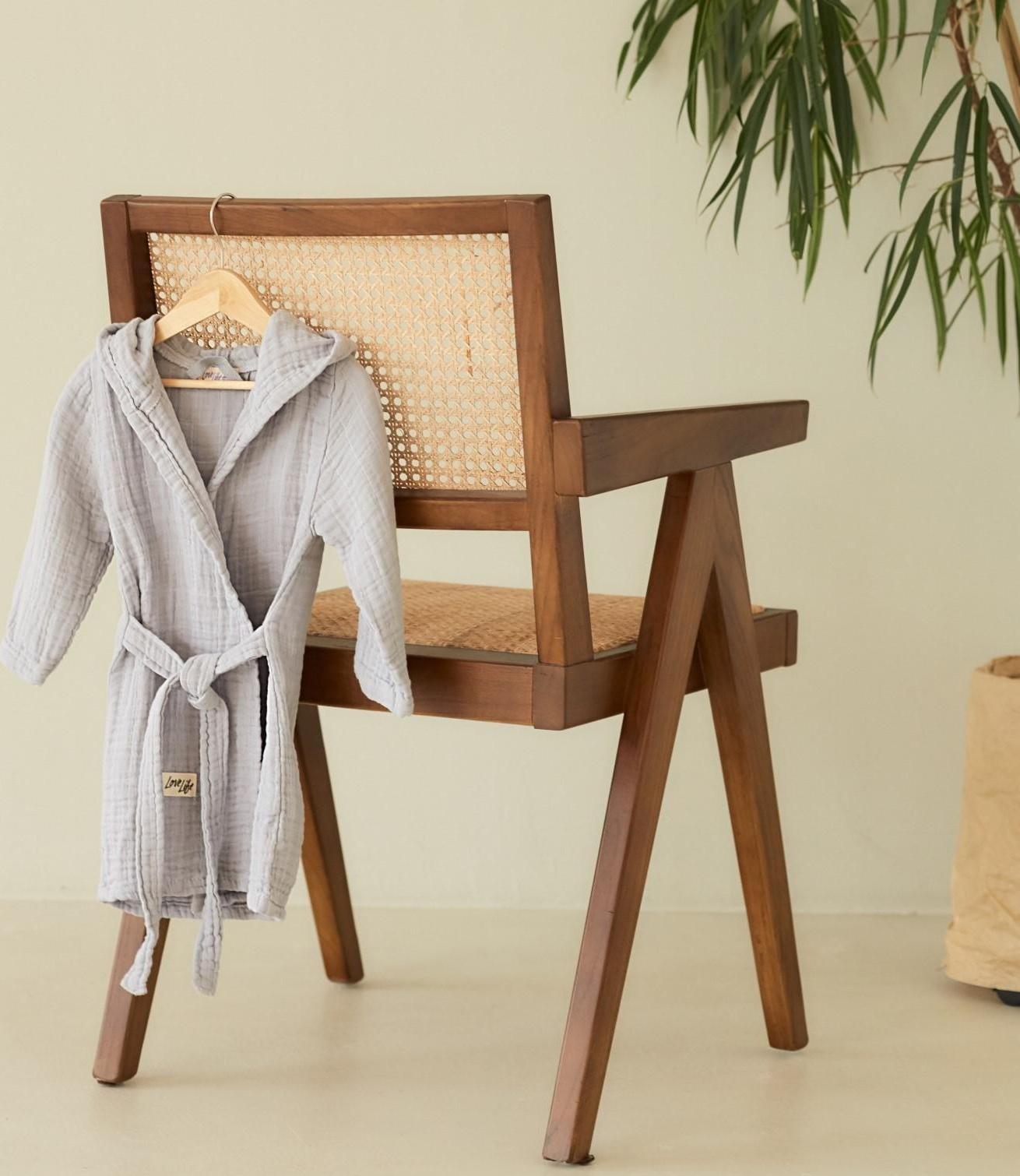 Халат детский муслиновый LoveLife (4 года, рост 104-110 см), цвет серый, 100% хлопок, 235 гр/м2