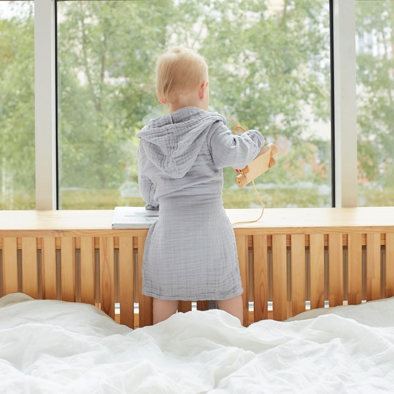 Халат детский муслиновый LoveLife (4 года, рост 104-110 см), цвет серый, 100% хлопок, 235 гр/м2