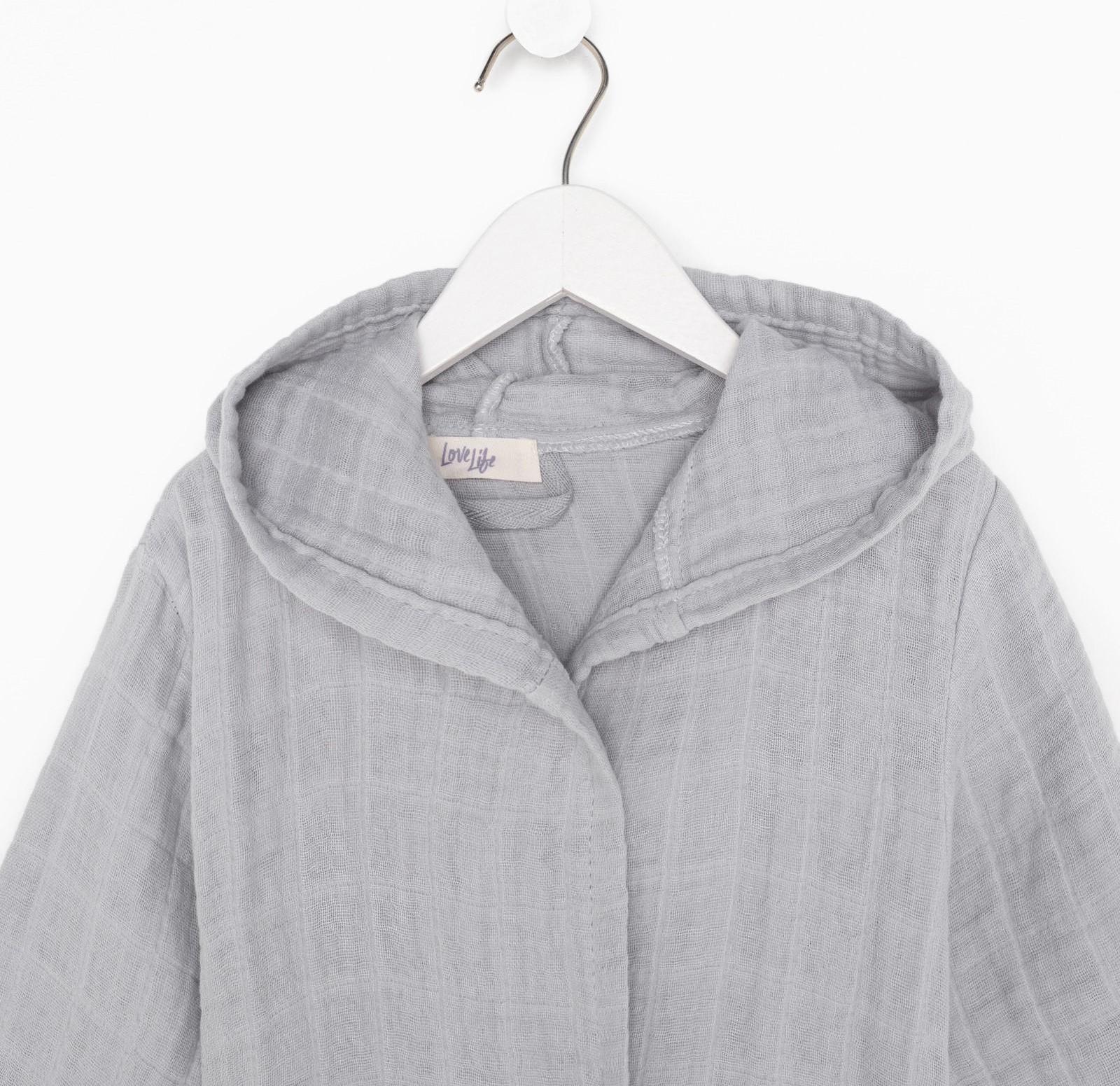 Халат детский муслиновый LoveLife (4 года, рост 104-110 см), цвет серый, 100% хлопок, 235 гр/м2