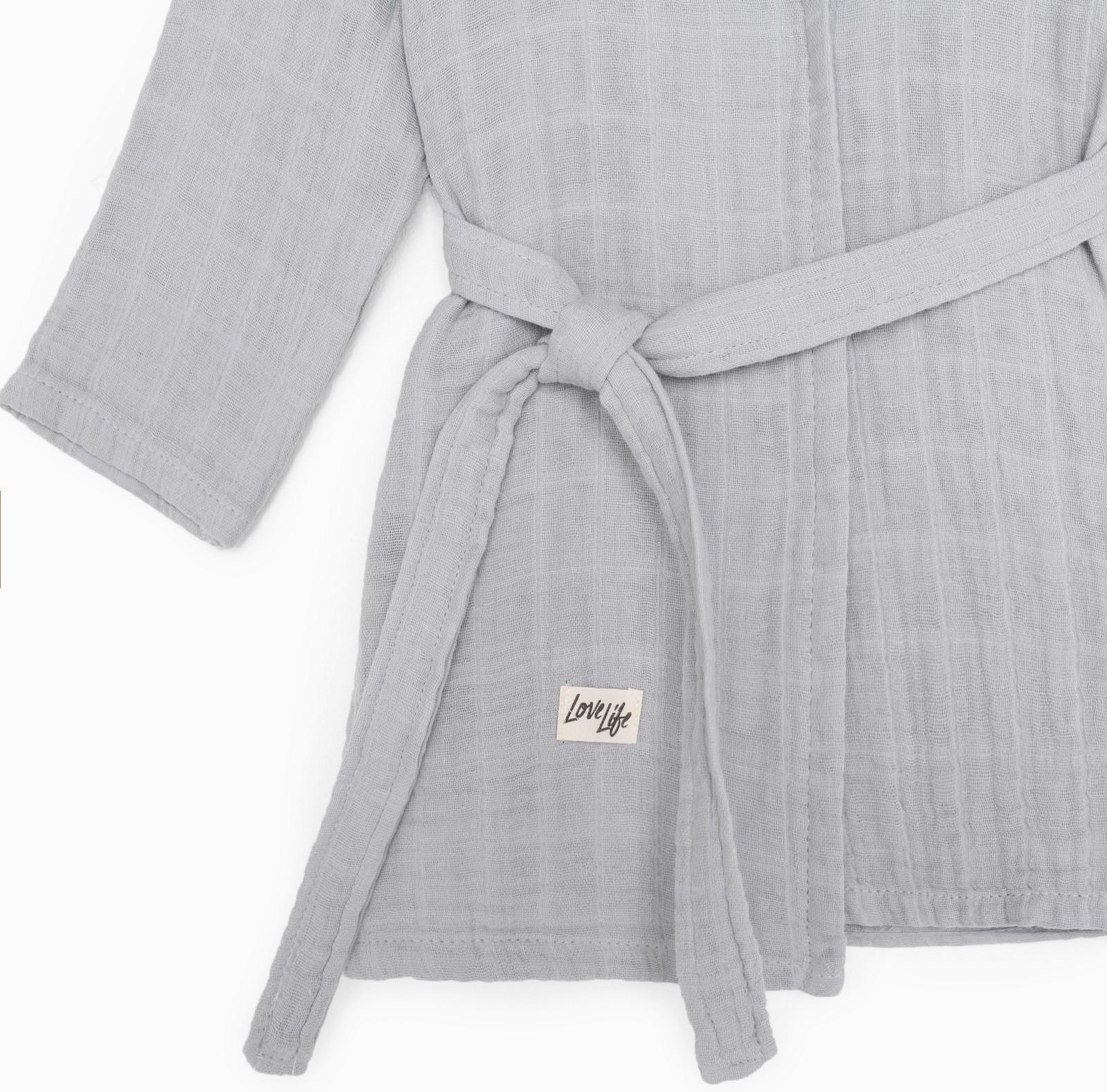 Халат детский муслиновый LoveLife (4 года, рост 104-110 см), цвет серый, 100% хлопок, 235 гр/м2