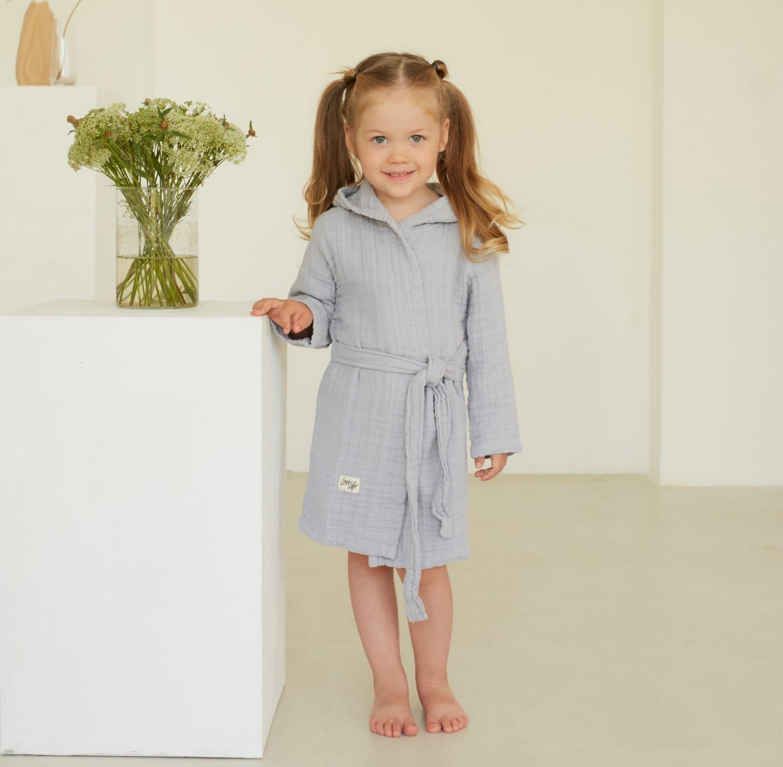 Халат детский муслиновый LoveLife (4 года, рост 104-110 см), цвет серый, 100% хлопок, 235 гр/м2
