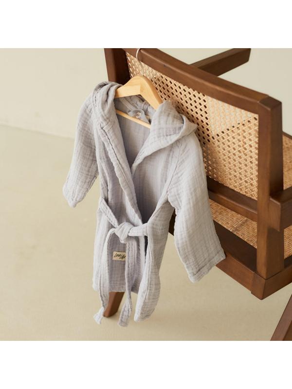 Халат детский муслиновый LoveLife (4 года, рост 104-110 см), цвет серый, 100% хлопок, 235 гр/м2