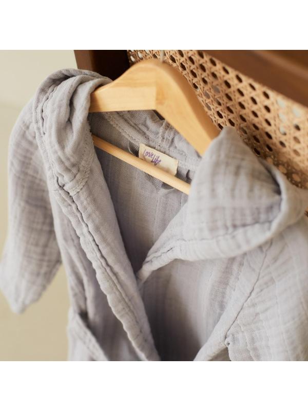 Халат детский муслиновый LoveLife (4 года, рост 104-110 см), цвет серый, 100% хлопок, 235 гр/м2