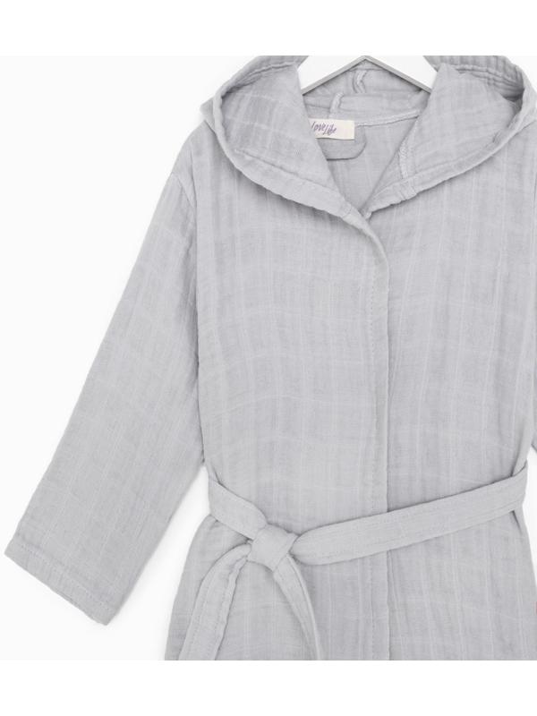 Халат детский муслиновый LoveLife (4 года, рост 104-110 см), цвет серый, 100% хлопок, 235 гр/м2
