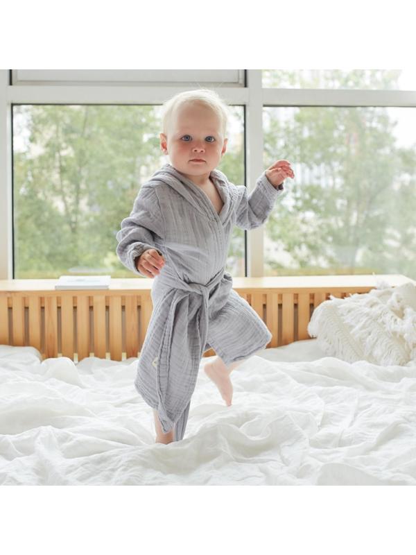 Халат детский муслиновый LoveLife (4 года, рост 104-110 см), цвет серый, 100% хлопок, 235 гр/м2
