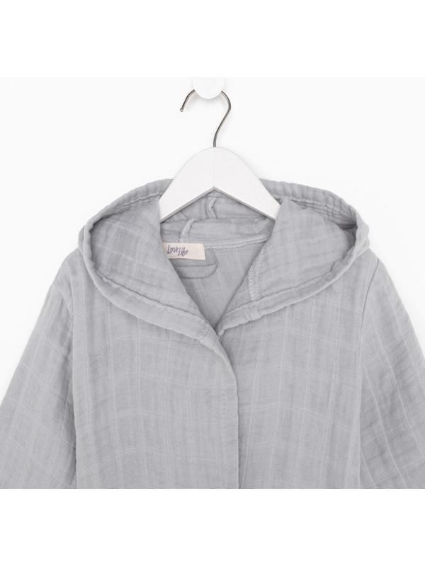 Халат детский муслиновый LoveLife (4 года, рост 104-110 см), цвет серый, 100% хлопок, 235 гр/м2