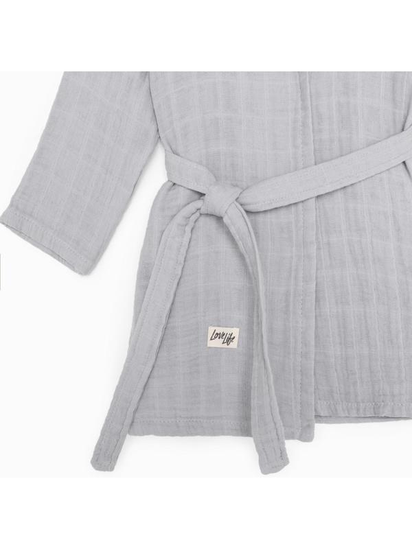 Халат детский муслиновый LoveLife (4 года, рост 104-110 см), цвет серый, 100% хлопок, 235 гр/м2