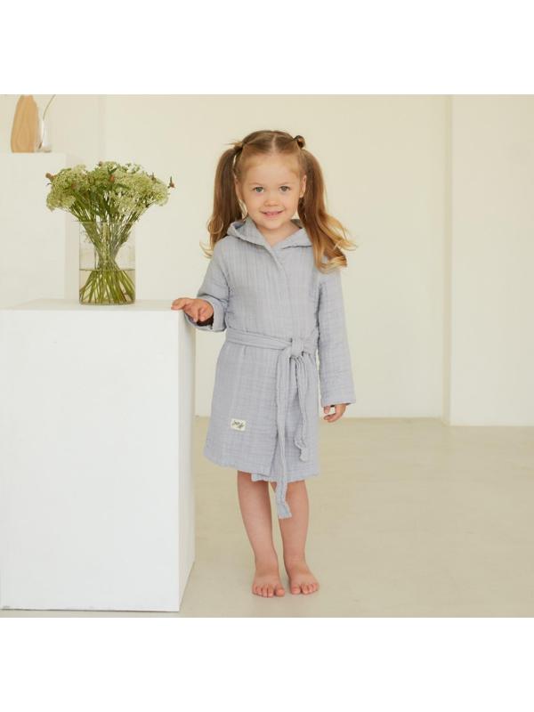 Халат детский муслиновый LoveLife (4 года, рост 104-110 см), цвет серый, 100% хлопок, 235 гр/м2