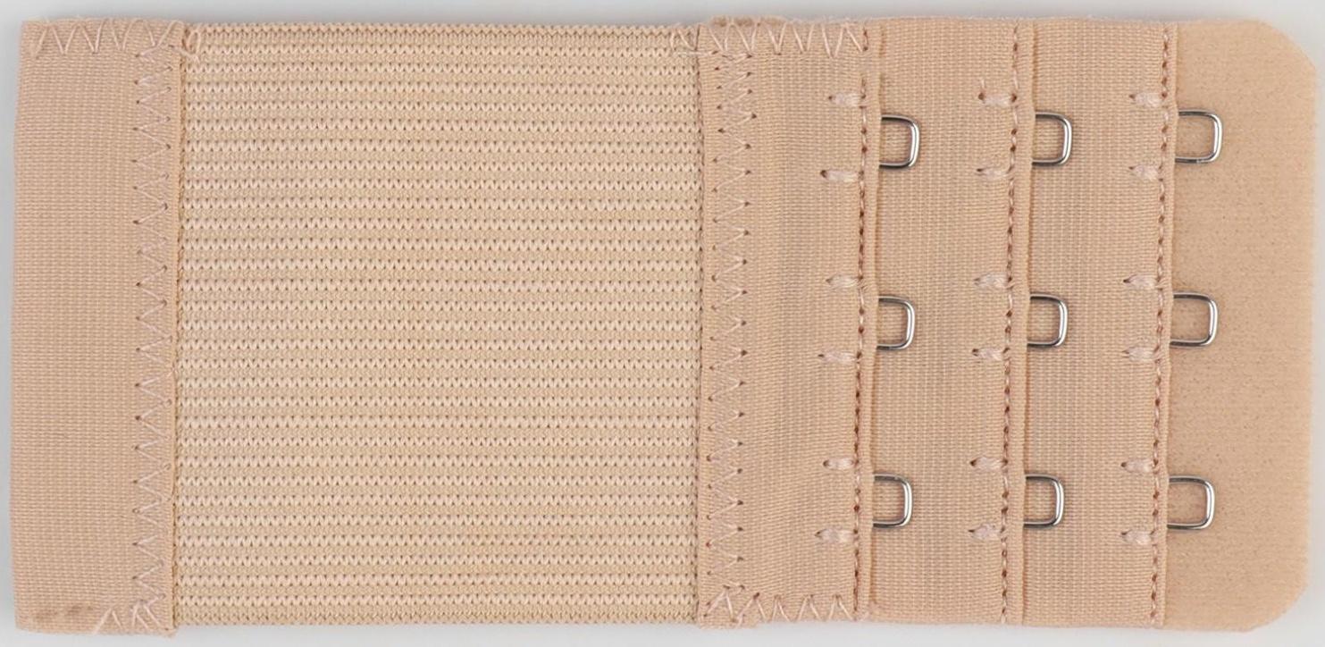 Застёжка-удлинитель для бюстгальтера, 3 ряда 3 крючка, 5 × 10,5 см, 3 шт, цвет бежевый