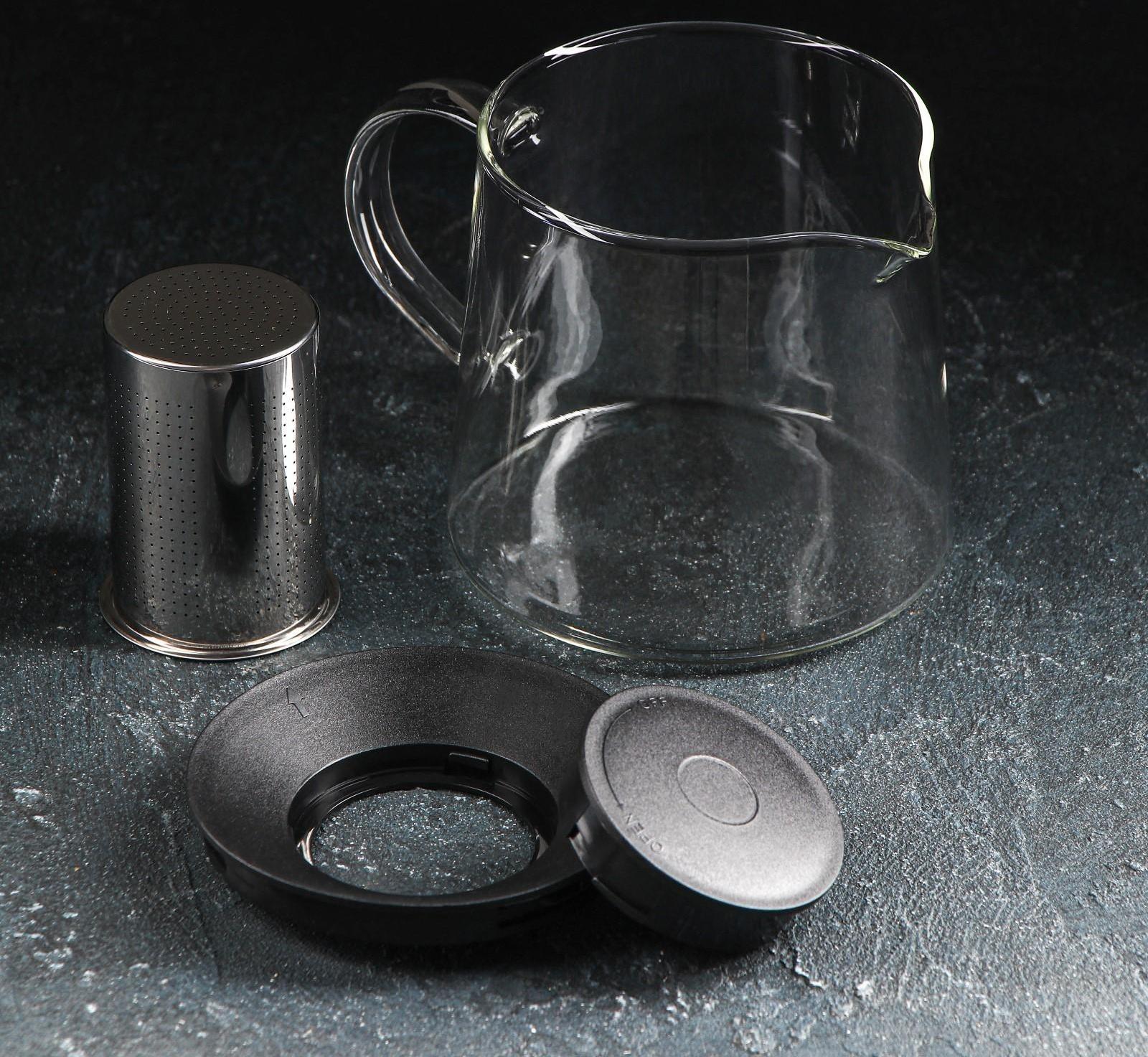 Чайник стеклянный заварочный Magistro «Локи», 1 л, 17,5×13×12,5 см, с металлическим ситом, цвет чёрный