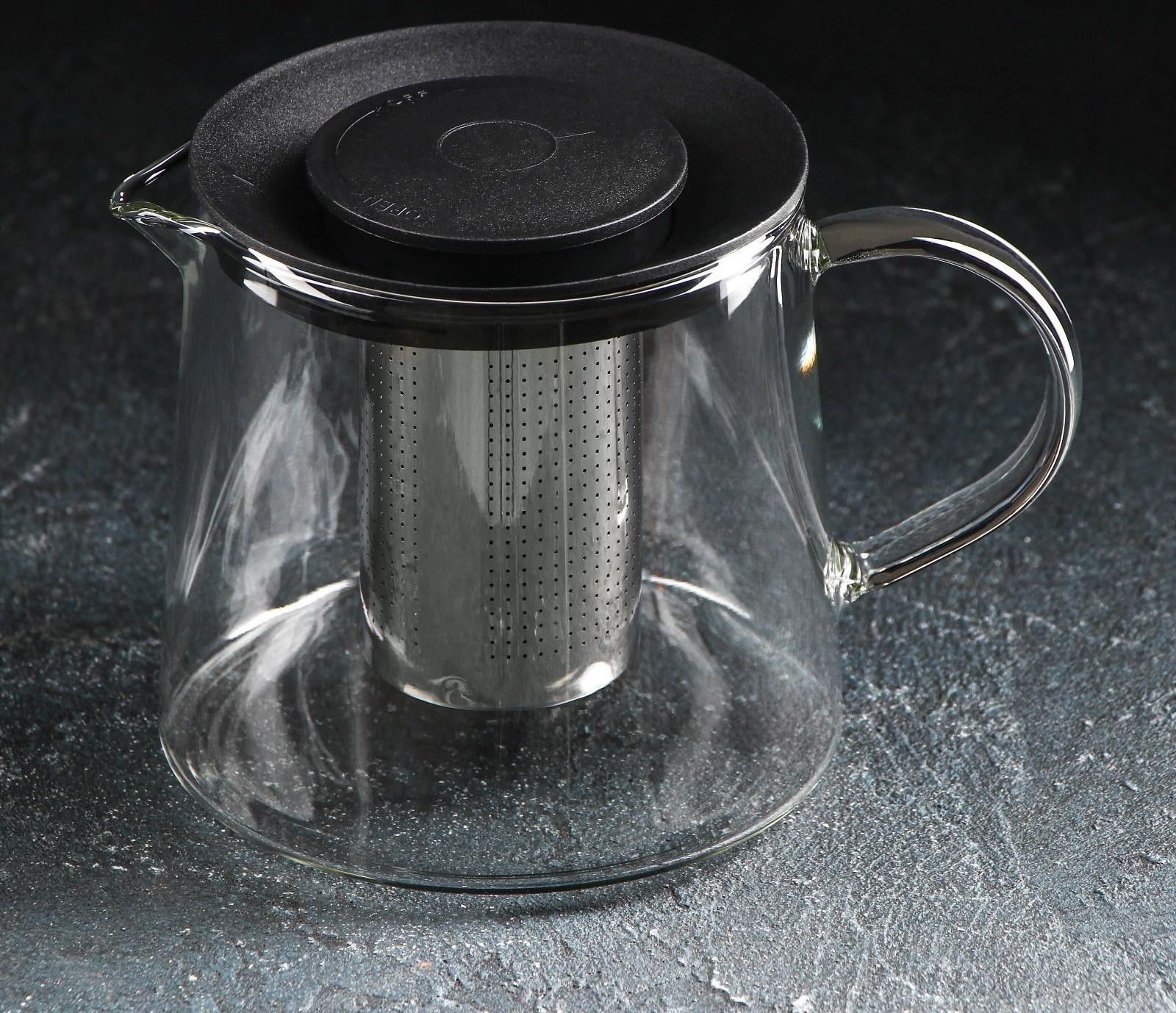 Чайник стеклянный заварочный Magistro «Локи», 1 л, 17,5×13×12,5 см, с металлическим ситом, цвет чёрный