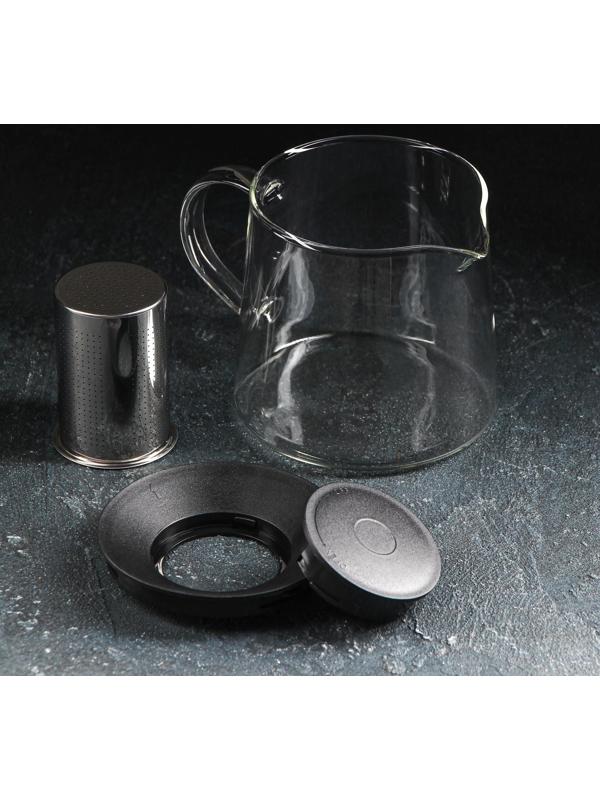 Чайник стеклянный заварочный Magistro «Локи», 1 л, 17,5×13×12,5 см, с металлическим ситом, цвет чёрный