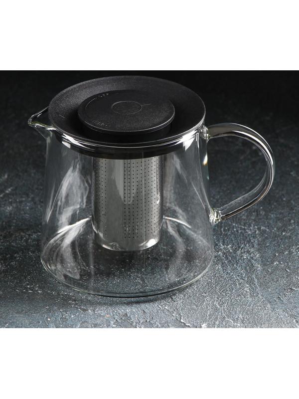 Чайник стеклянный заварочный Magistro «Локи», 1 л, 17,5×13×12,5 см, с металлическим ситом, цвет чёрный