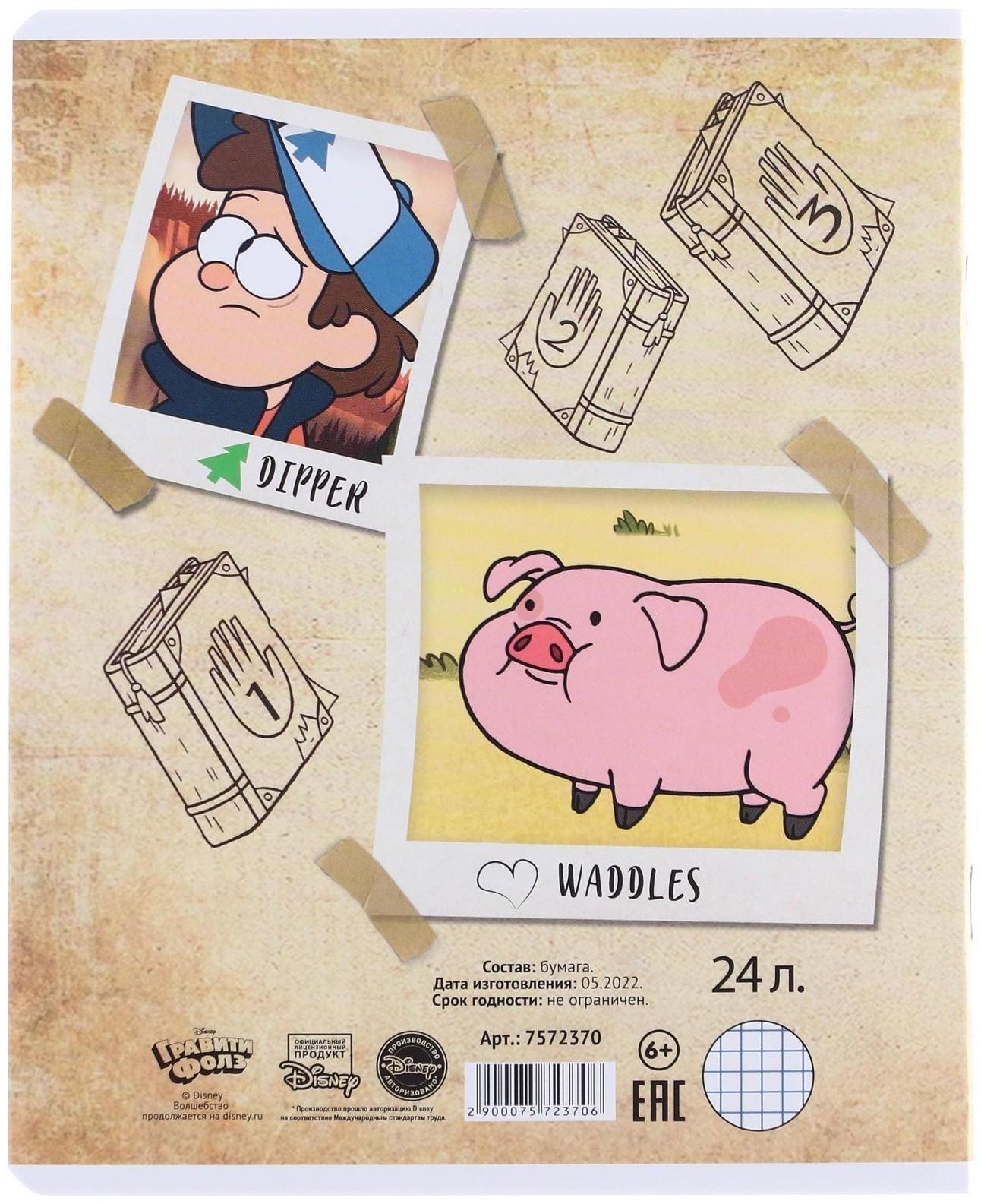 Тетрадь 24 листа, клетка, 5 видов МИКС, Гравити Фолз / Микс 10 шт.