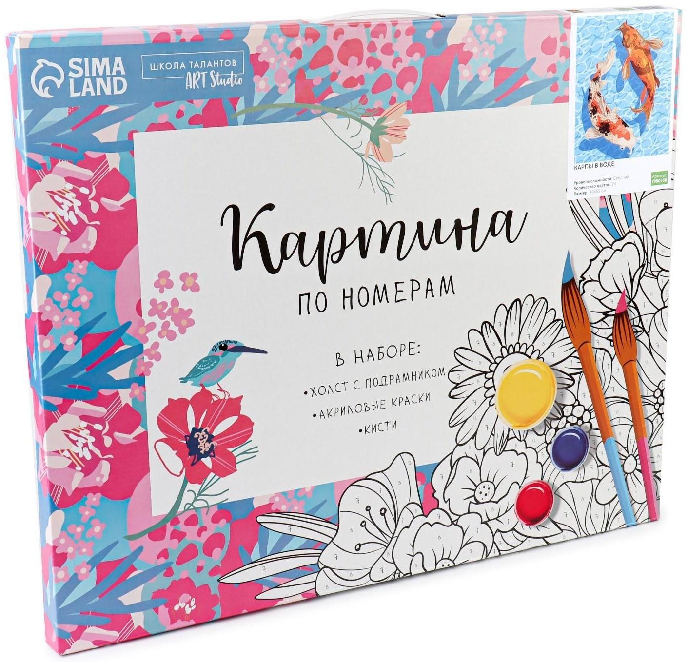 Картина по номерам на холсте с подрамником «Карпы в воде» 40х50 см