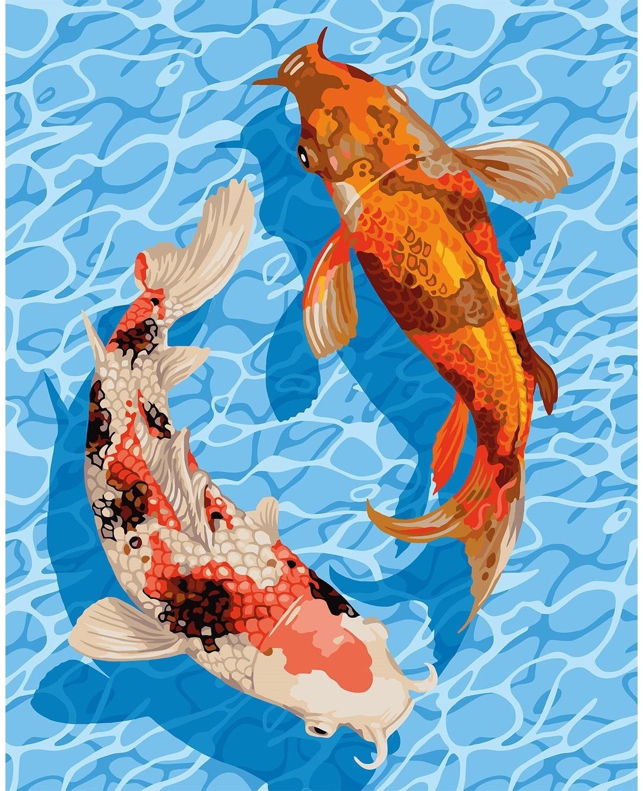 Картина по номерам на холсте с подрамником «Карпы в воде» 40х50 см