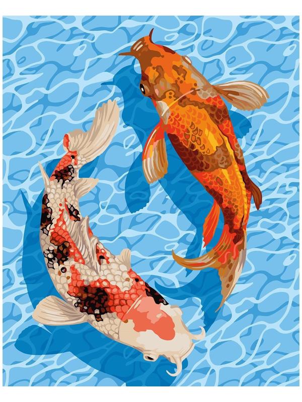 Картина по номерам на холсте с подрамником «Карпы в воде» 40х50 см