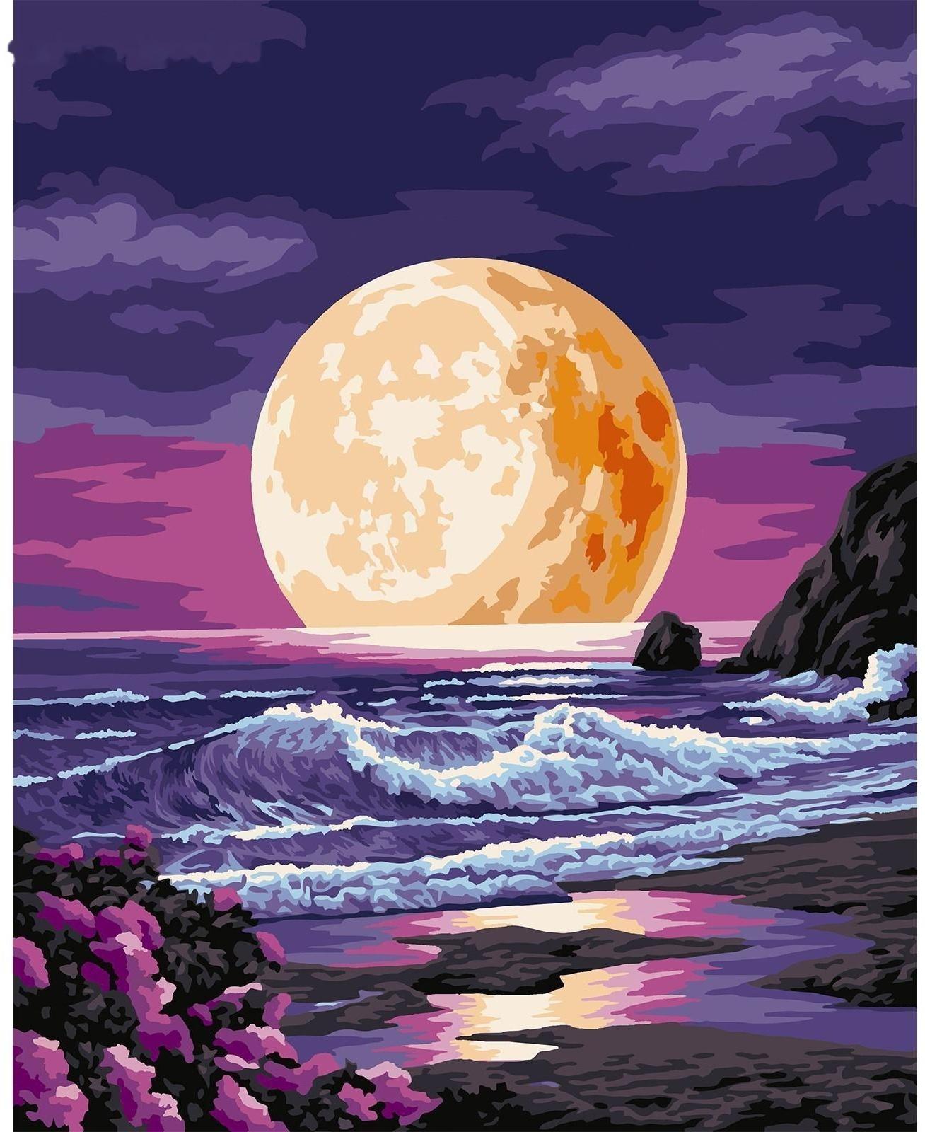 Картина по номерам на холсте с подрамником «Луна на закате» 40х50 см