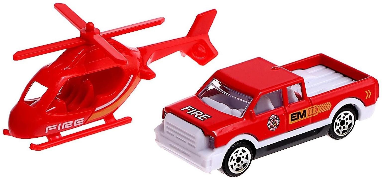 Парковка «Пожарная станция», с металлическими машинкой и вертолётом