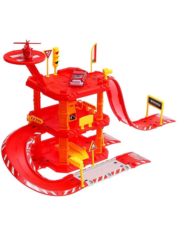 Парковка «Пожарная станция», с металлическими машинкой и вертолётом