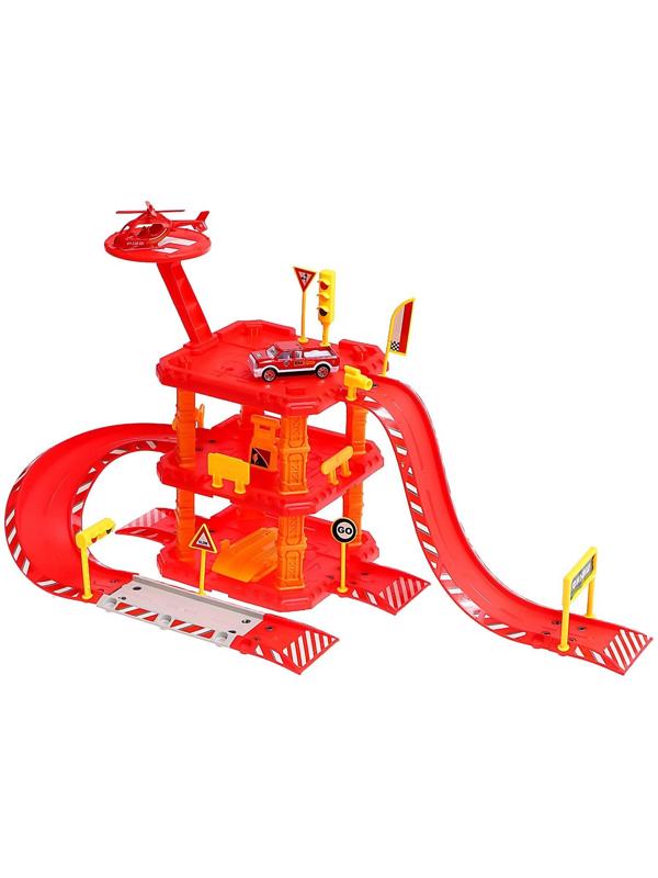 Парковка «Пожарная станция», с металлическими машинкой и вертолётом