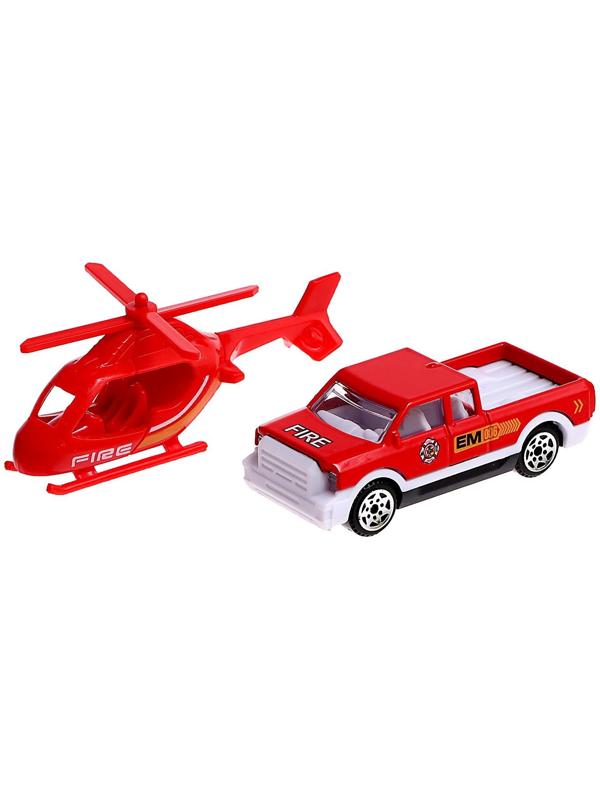 Парковка «Пожарная станция», с металлическими машинкой и вертолётом