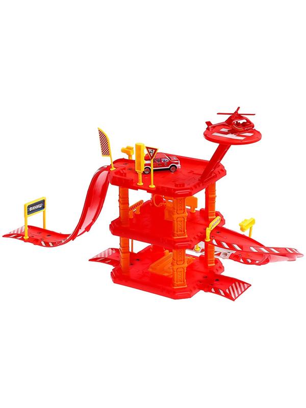 Парковка «Пожарная станция», с металлическими машинкой и вертолётом