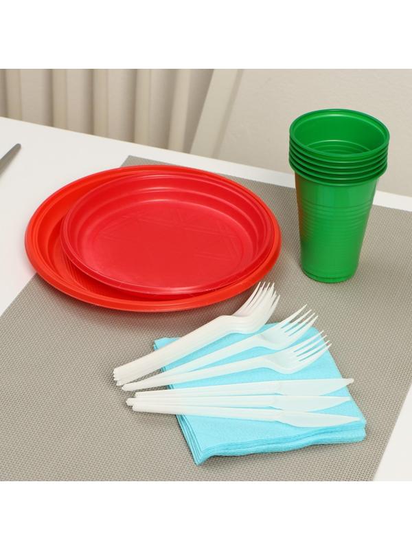 Набор одноразовой посуды Не ЗАБЫЛИ! «Светофор», тарелки d=20,5 см, d=17 см, стаканы, вилки, ножи, салфетки