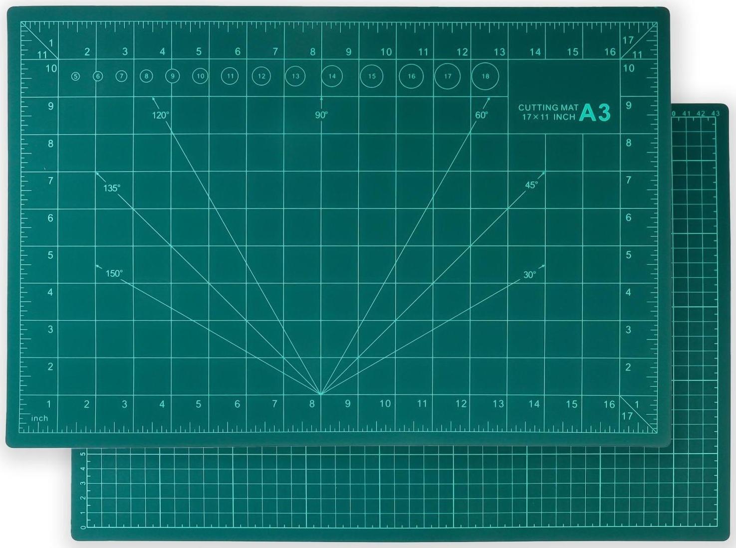 Мат для резки, трёхслойный, 45 × 30 см, А3, цвет зелёный