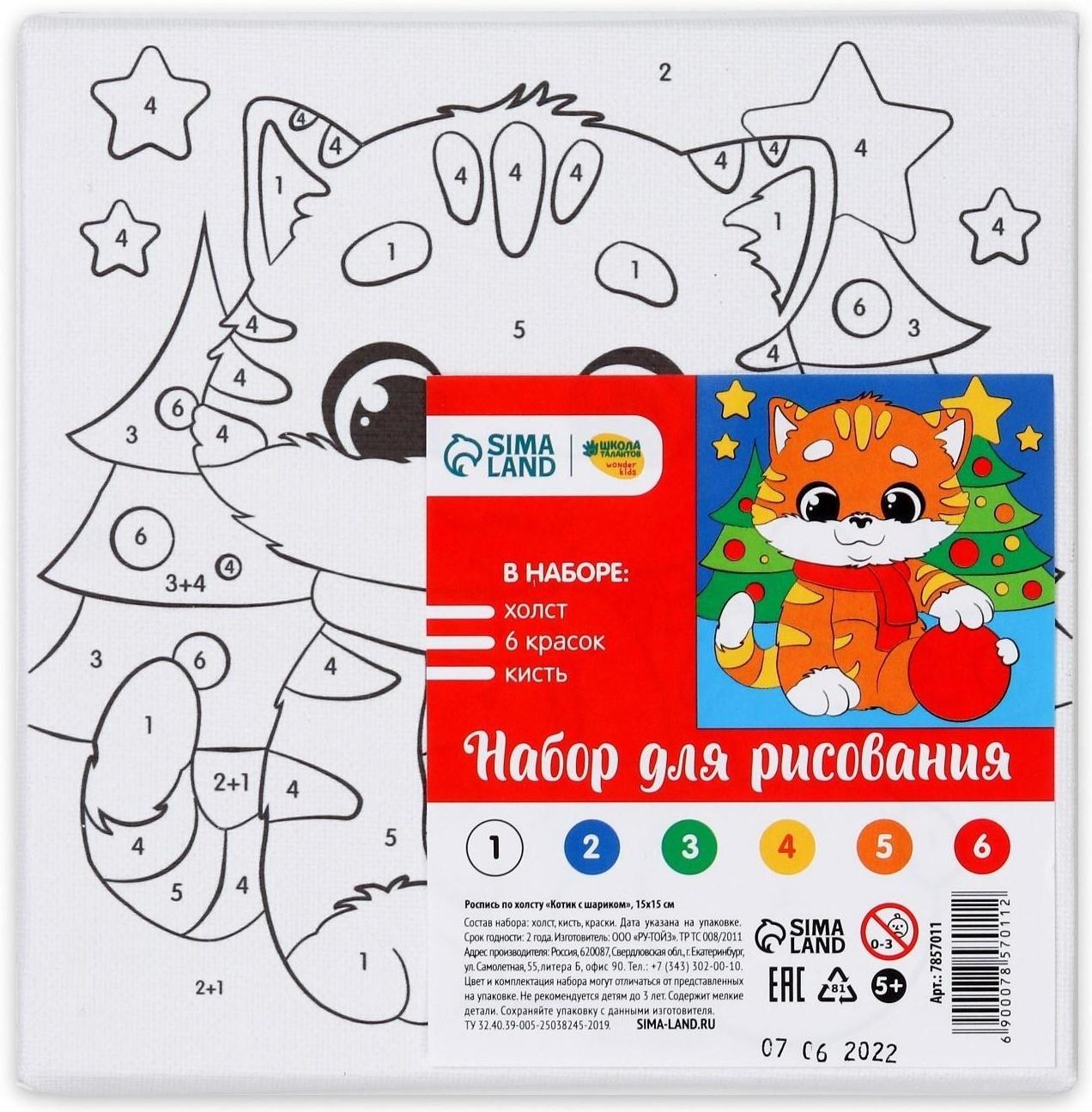 Картина по номерам «Котик с шариком» 15х15 см