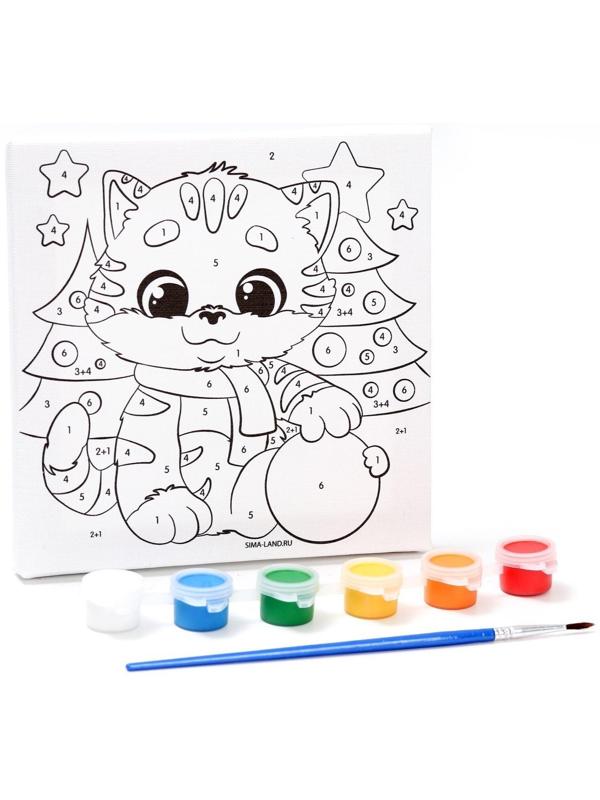 Картина по номерам «Котик с шариком» 15х15 см