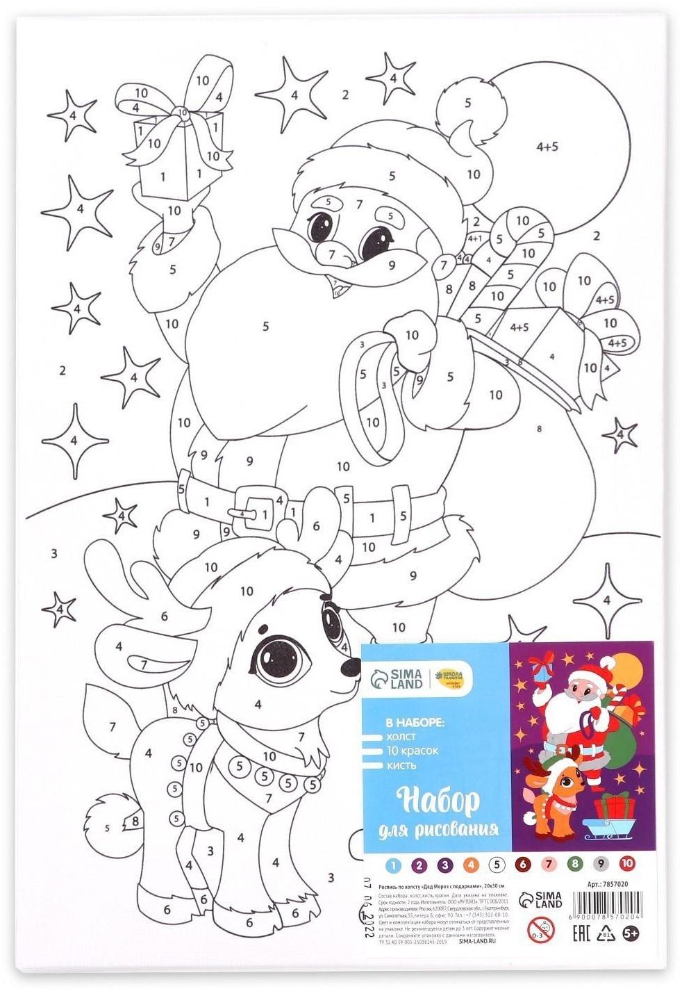 Картина по номерам «Дед Мороз с подарками», 20х30 см