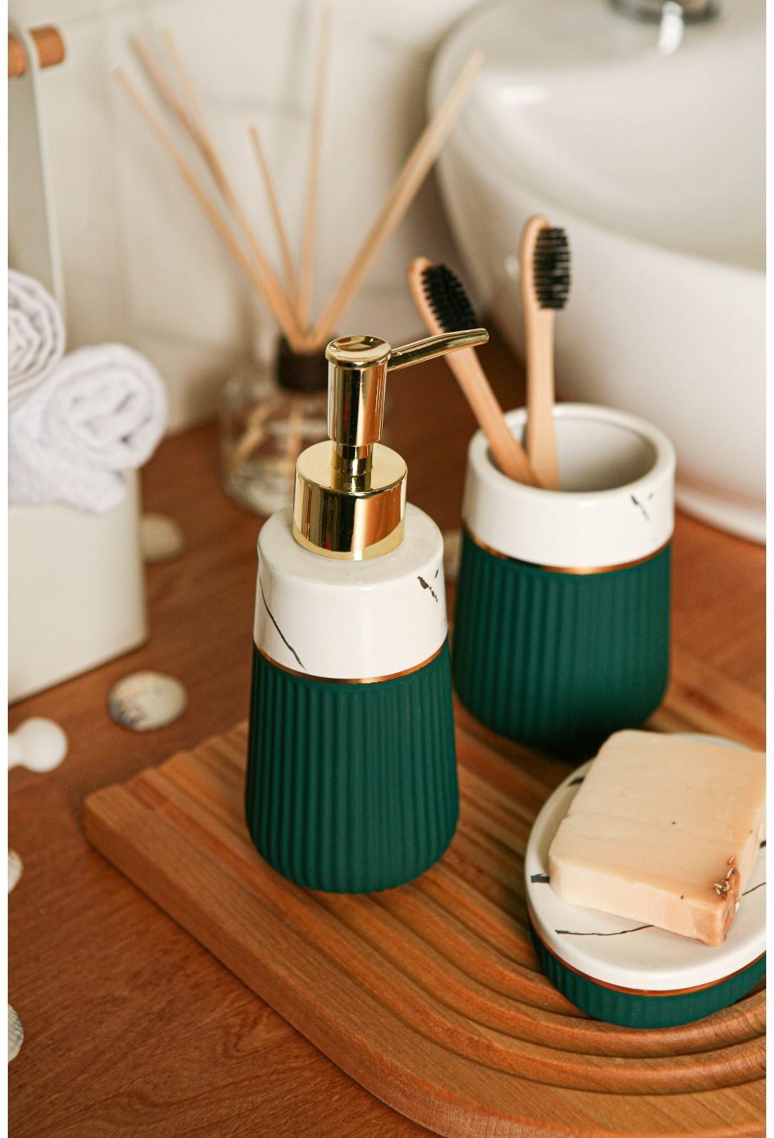 Набор аксессуаров для ванной комнаты SAVANNA Grace, 3 предмета (дозатор для мыла 290 мл, стакан, мыльница), цвет зелёный мрамор