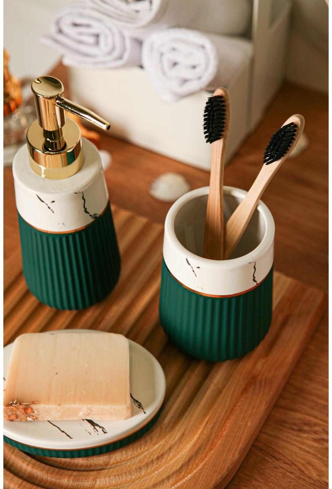 Набор аксессуаров для ванной комнаты SAVANNA Grace, 3 предмета (дозатор для мыла 290 мл, стакан, мыльница), цвет зелёный мрамор