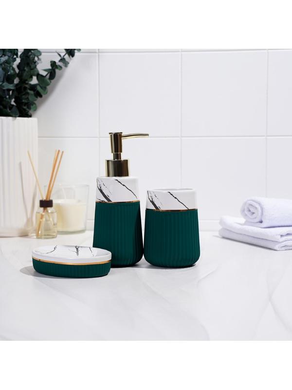 Набор аксессуаров для ванной комнаты SAVANNA Grace, 3 предмета (дозатор для мыла 290 мл, стакан, мыльница), цвет зелёный мрамор