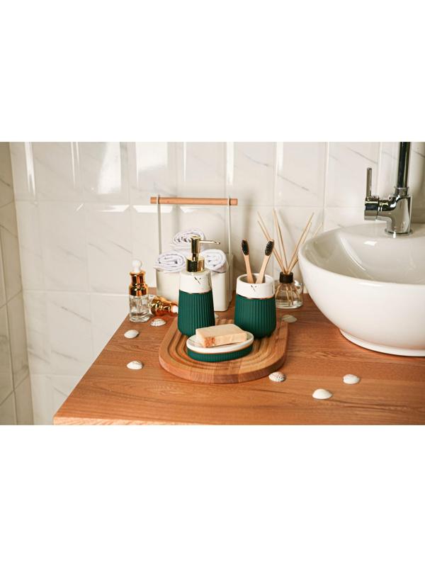 Набор аксессуаров для ванной комнаты SAVANNA Grace, 3 предмета (дозатор для мыла 290 мл, стакан, мыльница), цвет зелёный мрамор