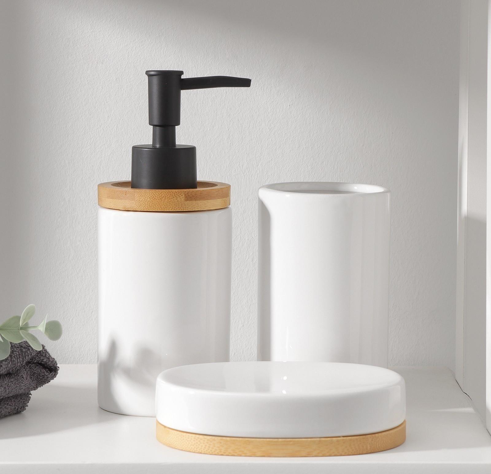 Набор аксессуаров для ванной комнаты SAVANNA «Джуно», 3 предмета (мыльница, дозатор для мыла 280 мл, стакан), цвет белый