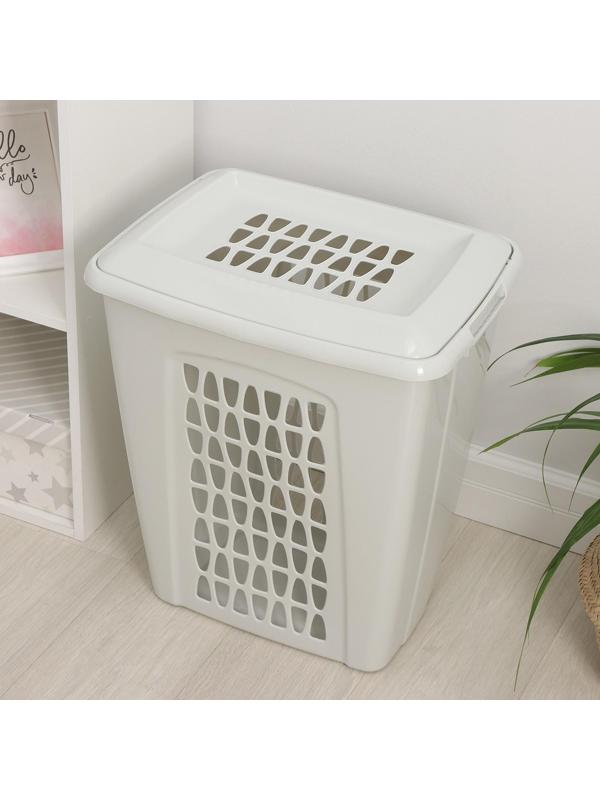 Корзина бельевая с крышкой «Молетта», 60 л, 47,9×36,9×55 см, цвет светло-серый