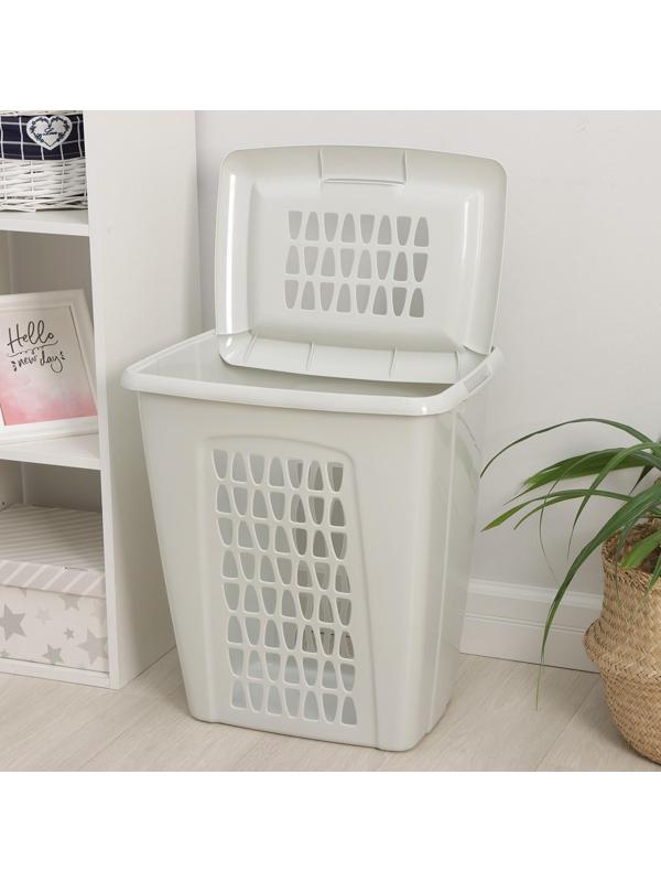 Корзина бельевая с крышкой «Молетта», 60 л, 47,9×36,9×55 см, цвет светло-серый