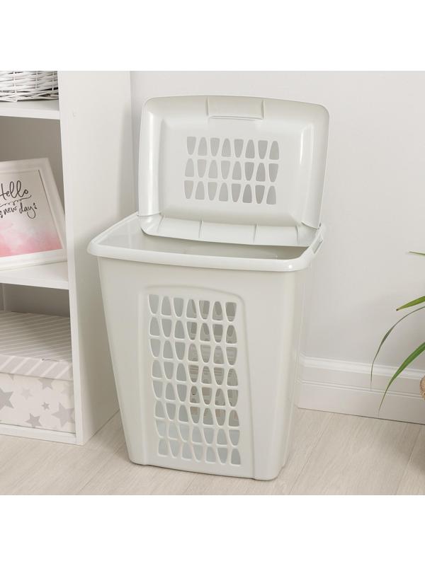 Корзина бельевая с крышкой «Молетта», 45 л, 43×32×48 см, цвет светло-серый