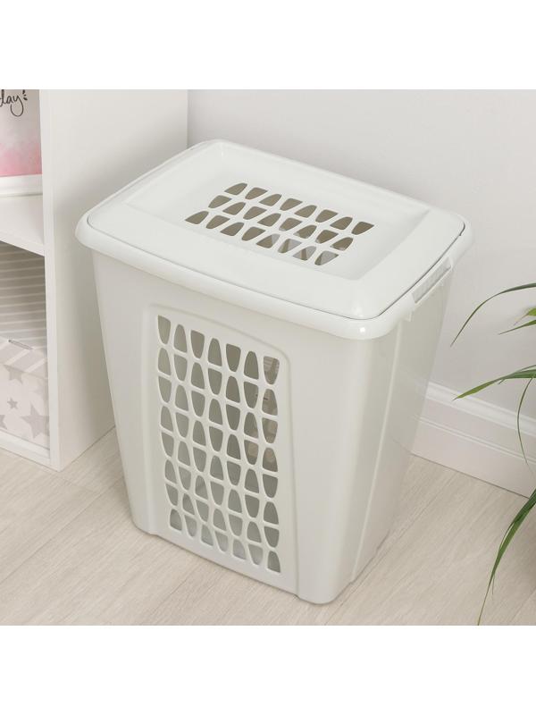 Корзина бельевая с крышкой «Молетта», 45 л, 43×32×48 см, цвет светло-серый