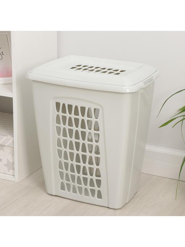 Корзина бельевая с крышкой «Молетта», 45 л, 43×32×48 см, цвет светло-серый