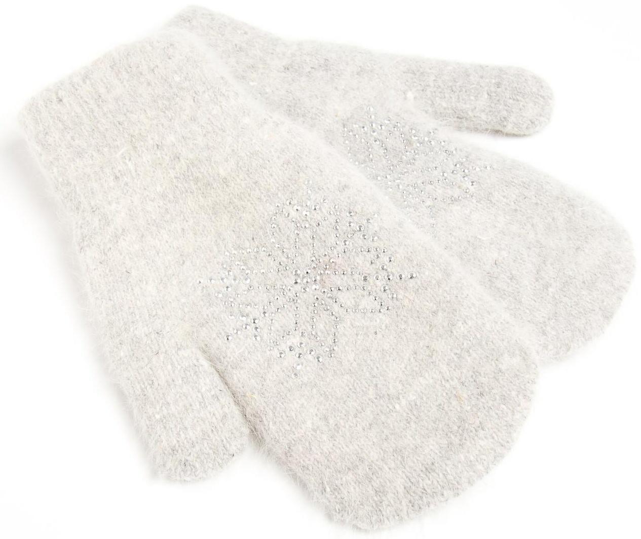 Варежки женские MINAKU однотонные со стразами, р-р 23 см, цв.светло-серый