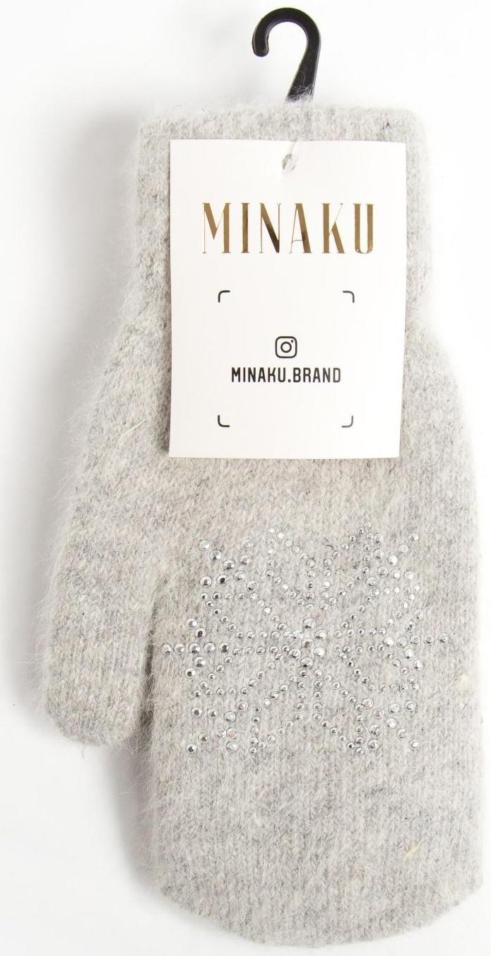 Варежки женские MINAKU однотонные со стразами, р-р 23 см, цв.светло-серый
