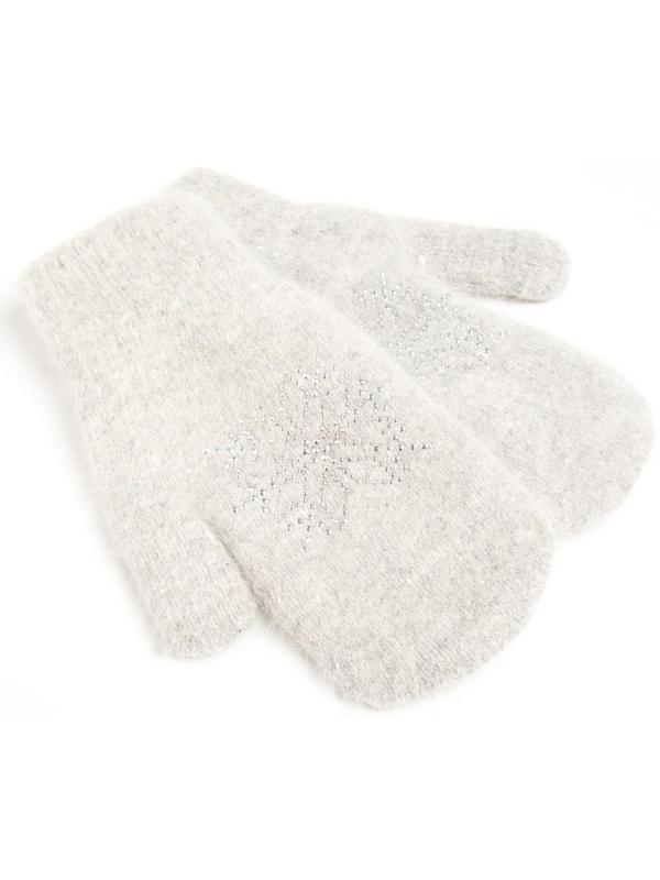 Варежки женские MINAKU однотонные со стразами, р-р 23 см, цв.светло-серый